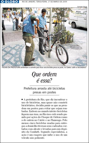 Choque de Ordem retira bicicletas no Rio